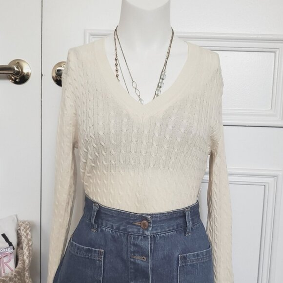 Tommy Hilfiger 100٪ Pima Cotton V Neck Cable Knit Pullover- Size M - Picture 3 of 15